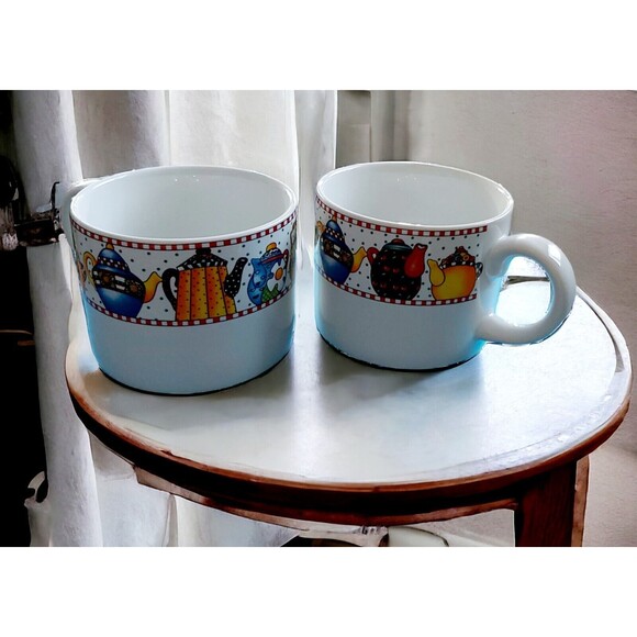 VTG Mary Engelbreit Sakura Afternoon Cup Coffee Mugs Tea Set Of 2 RARE - Picture 2 of 2